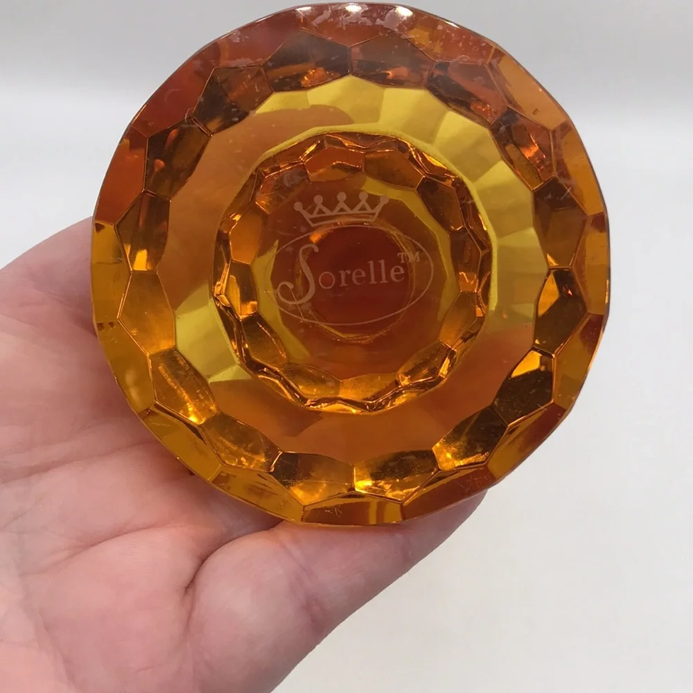 Sorelle Crystal Deep Amber Yellow Dining Candle Stick Holder—Size 11”x 2.75”Base - Picture 6 of 6